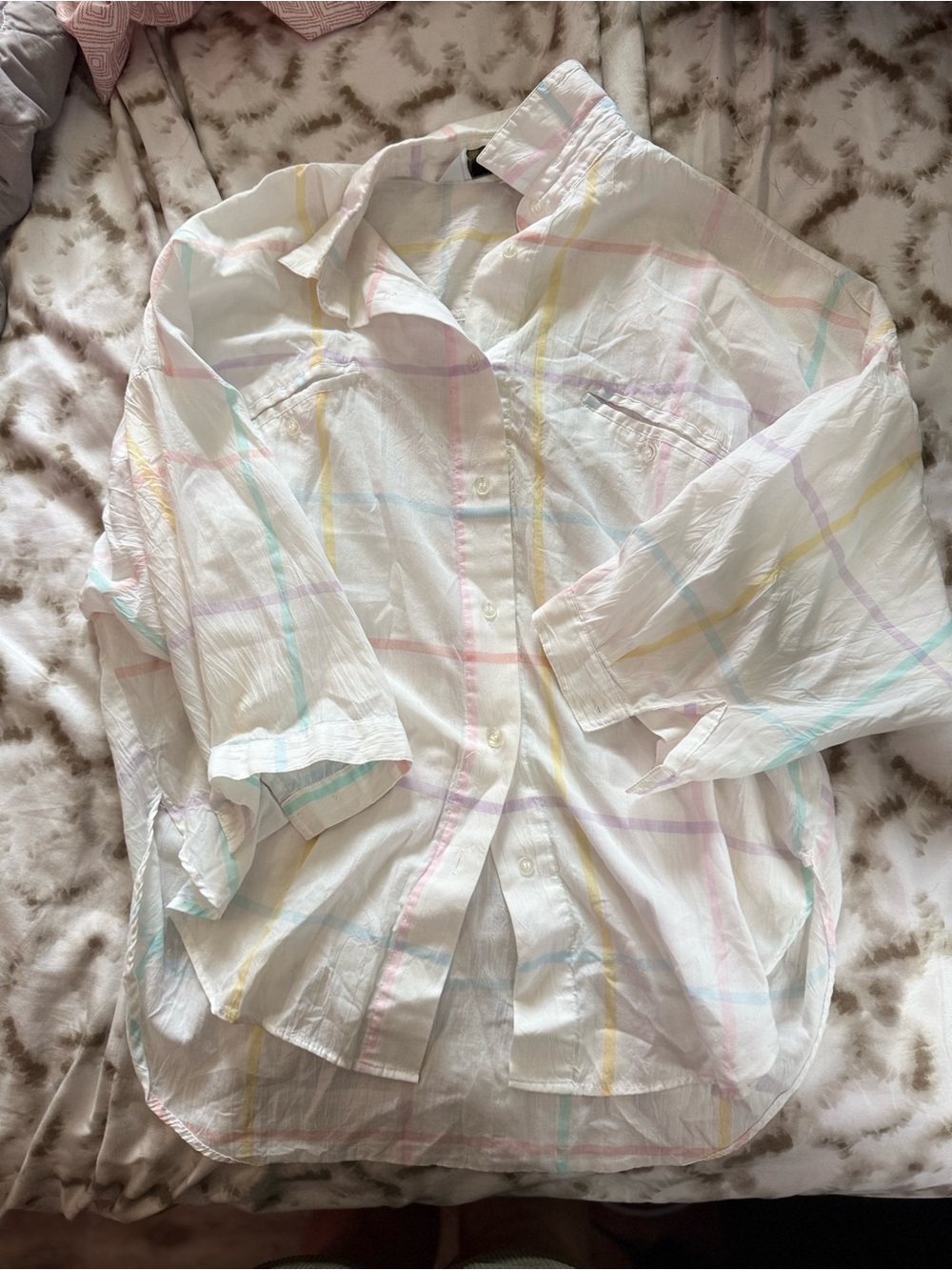 Diane Von Furstenberg White Pastel Plaid Button-Down Shirt